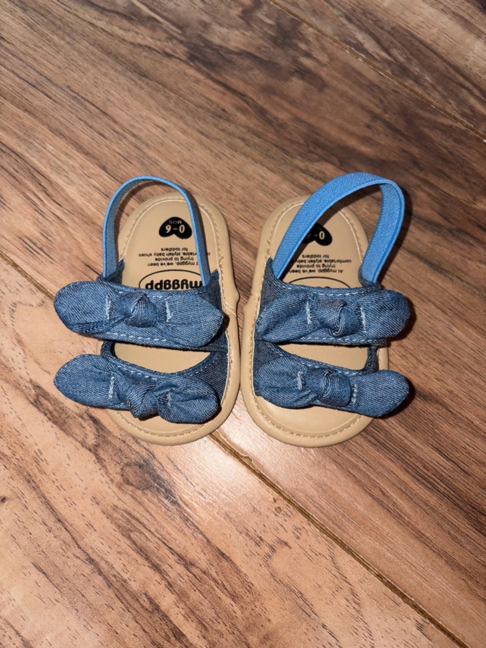 MYGGPP Blue Tan Bow Baby Girl Sandals 0-6 M